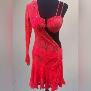 Elegant Red Lace Rhythm/Latin Ballroom Dress
